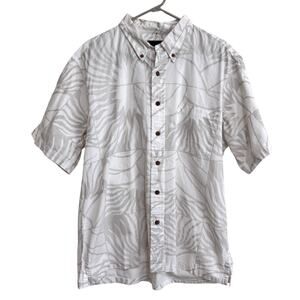 Sig Zane Mens Button Down Hawaiian Aloha Shirt L White Gray Short Sleeve